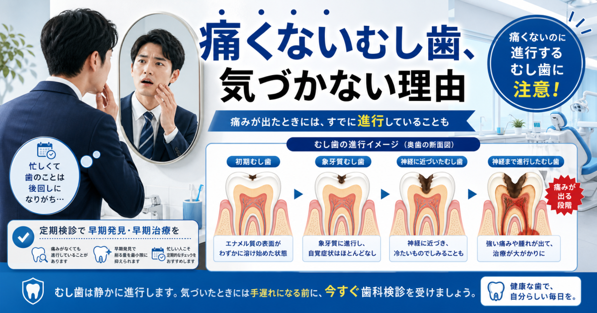 歯が痛くないのにむし歯進行?気づかない理由と忙しい方向けの短期治療