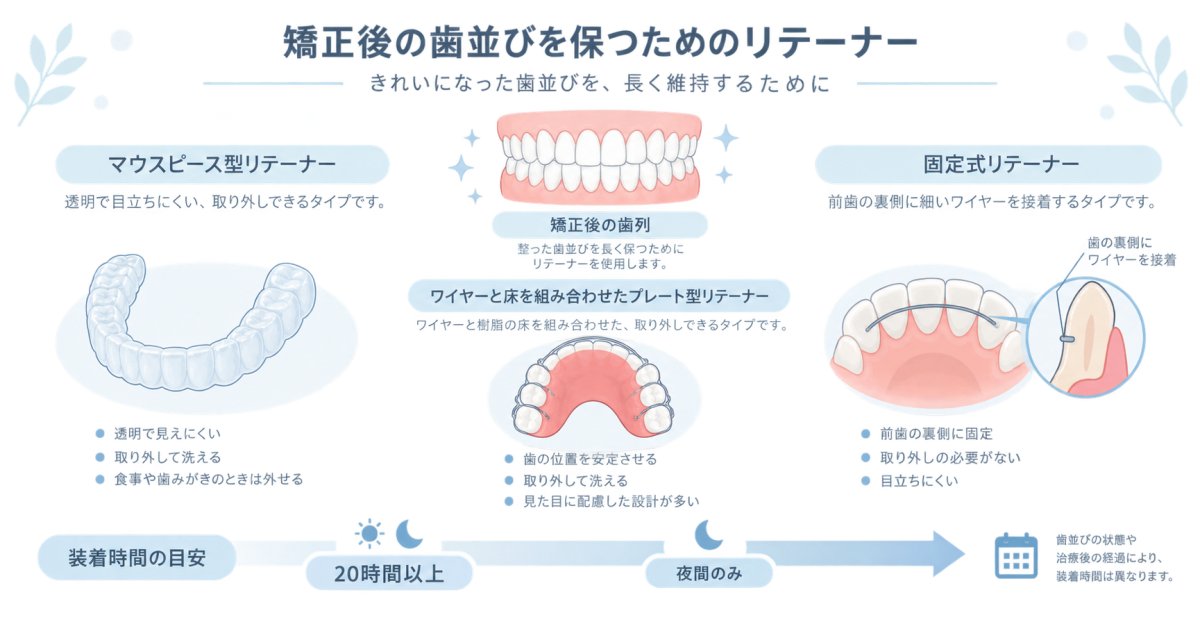 後戻りを防ぐ！マウスピース矯正後の保定期間とリテーナー選び